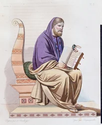 Porträtt av den helige Gregorius av Tours (538-594), illustration från "Le Plutarque Francais" av E. Mennechet, graverad av Dequevauviller, 1841.